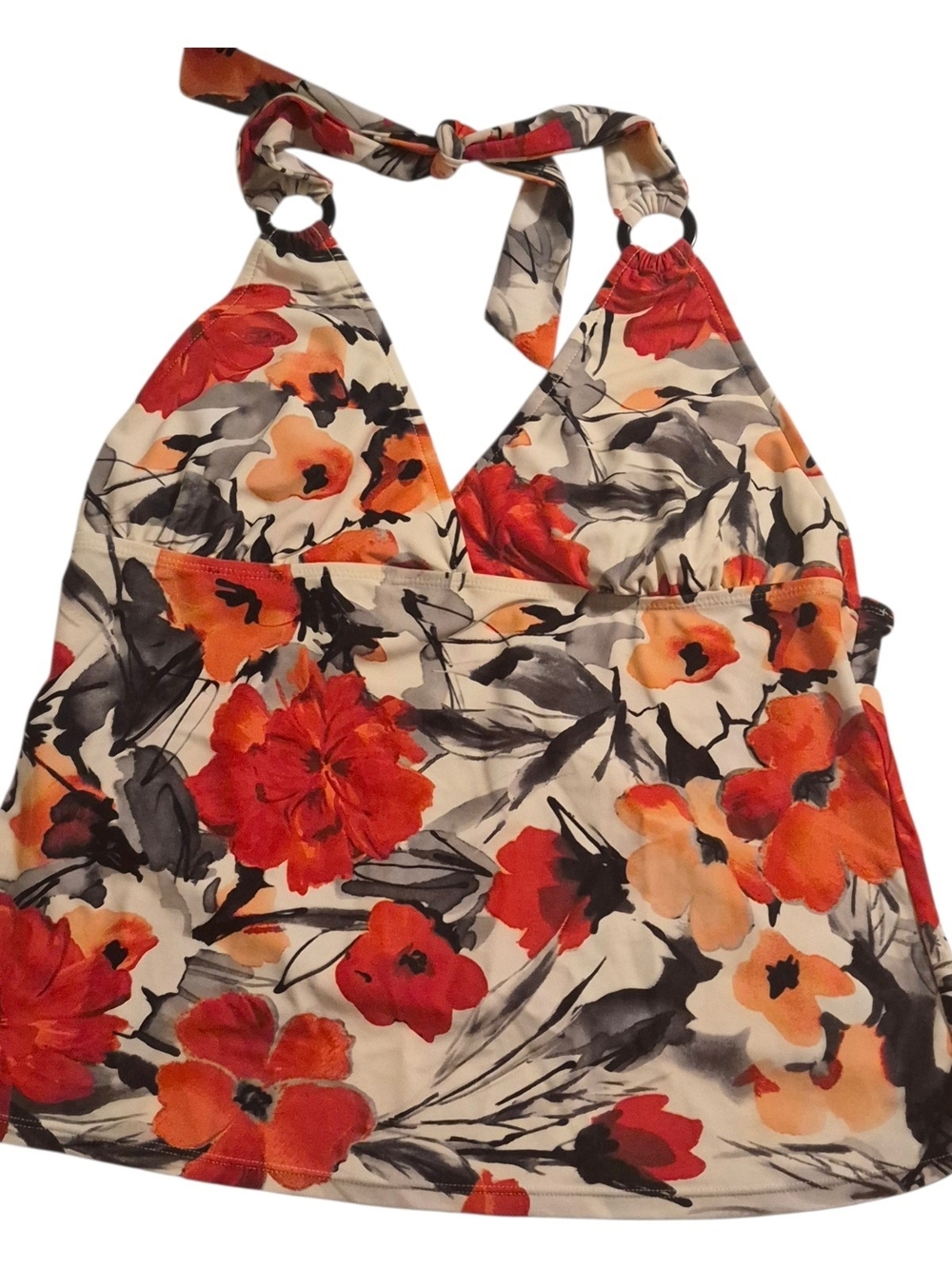Floral Halter Tankini Swimsuit Top in Red & Orange XL